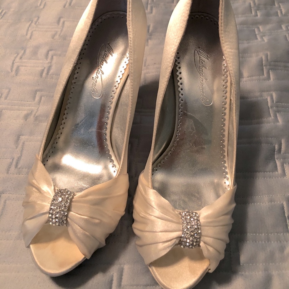 White satin Michelangelo stiletto heels
